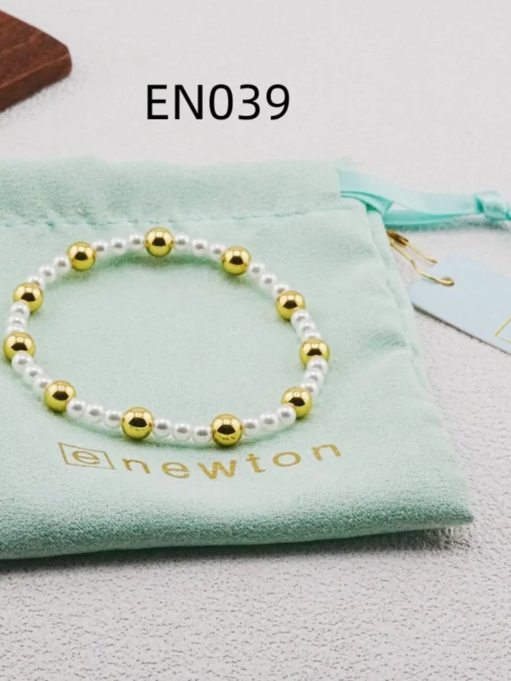 Enewton Gold Bead & White Pearl Bracelet